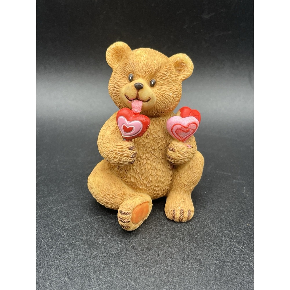 Zondervan Teddy Bear - I Love You -‎ w/ Hearts Vintage Figurine 2.25"